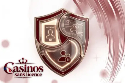 Rôle et fonctionnement de la vérification d'identité KYC, présentés à travers un blason métallique bordeaux divisé en passeport et données bancaires.
