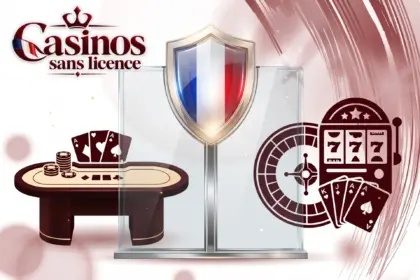 Cadre juridique français sur les jeux d'argent en ligne, visualisé par un bouclier au drapeau tricolore entre une table de poker et une roulette.